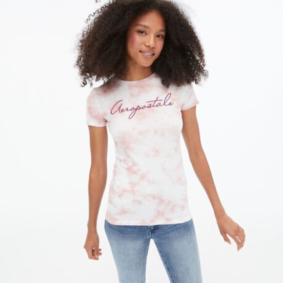 Aeropostale Script Tie-Dye Graphic Tee Pink - Picture 1 of 14